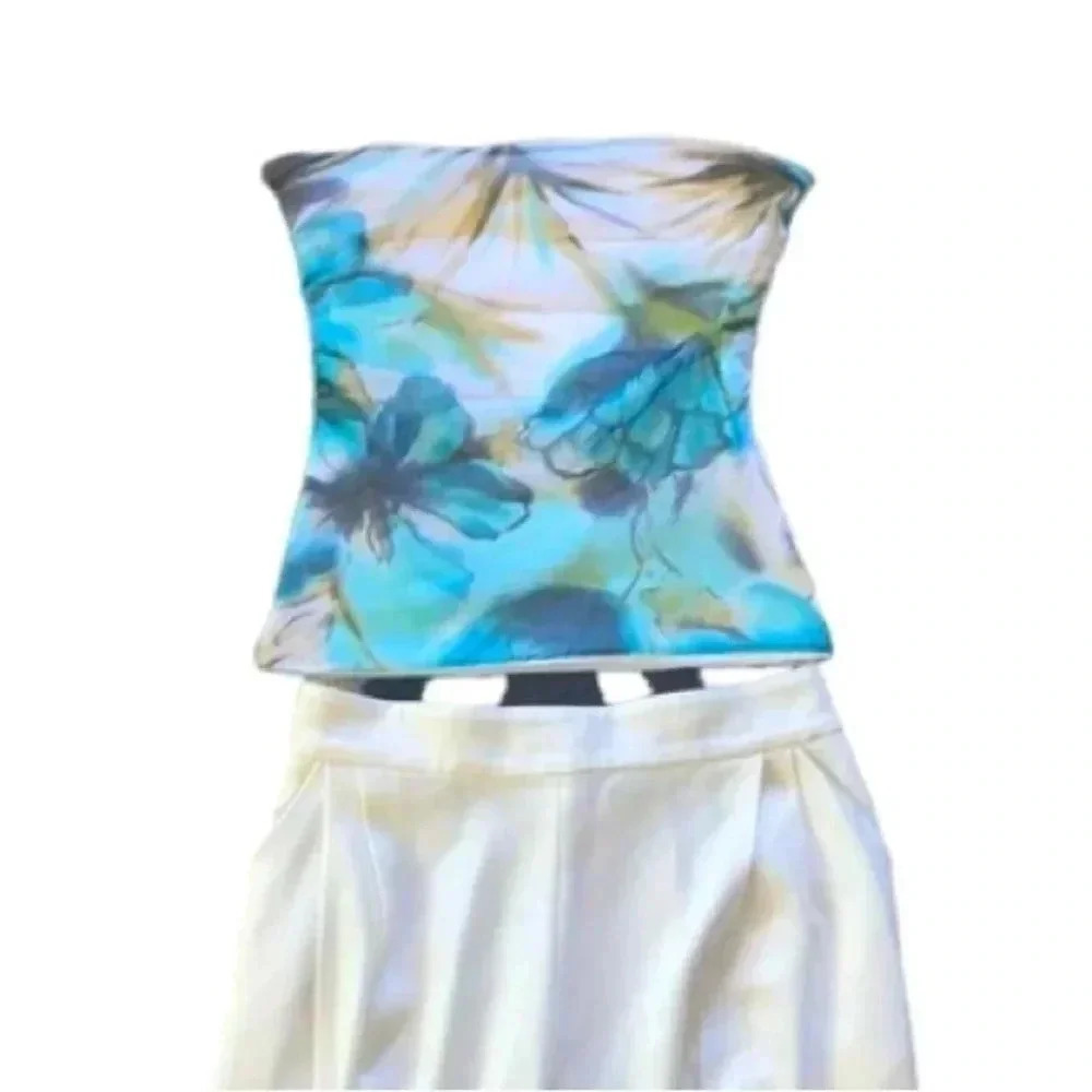 Extro Floral Print Mesh Ruched Bandeau Top Size Small